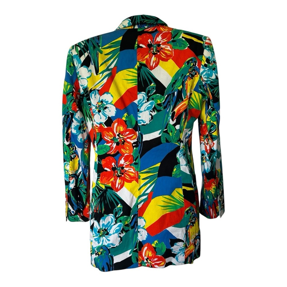 Escada Vintage Luxury Blazer Tropical Floral Parrot Cotton Germany 34 / 4 - Picture 3 of 9